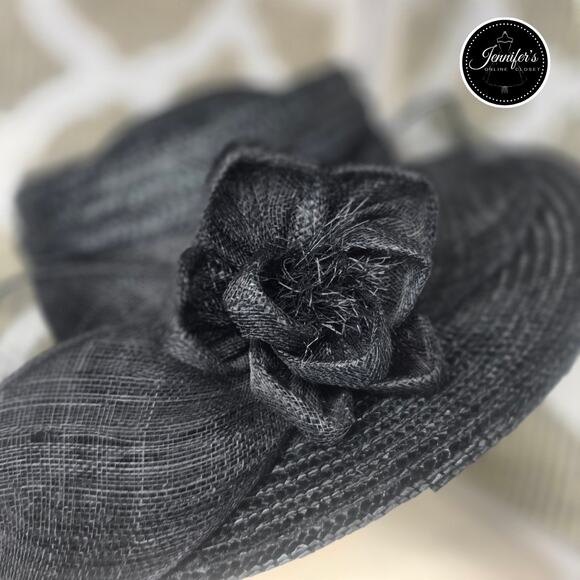Betmar New York Vintage Black 100% Straw Rolled Brim Roses Hat Size 22.25 MED - Picture 2 of 9